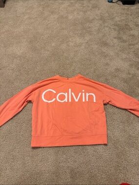 Calvin Klein Coral-Orange Logo Pullover Sweatshirt